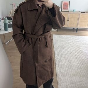Faux Suede Oversize Brown Trench Coat Innovare Denim